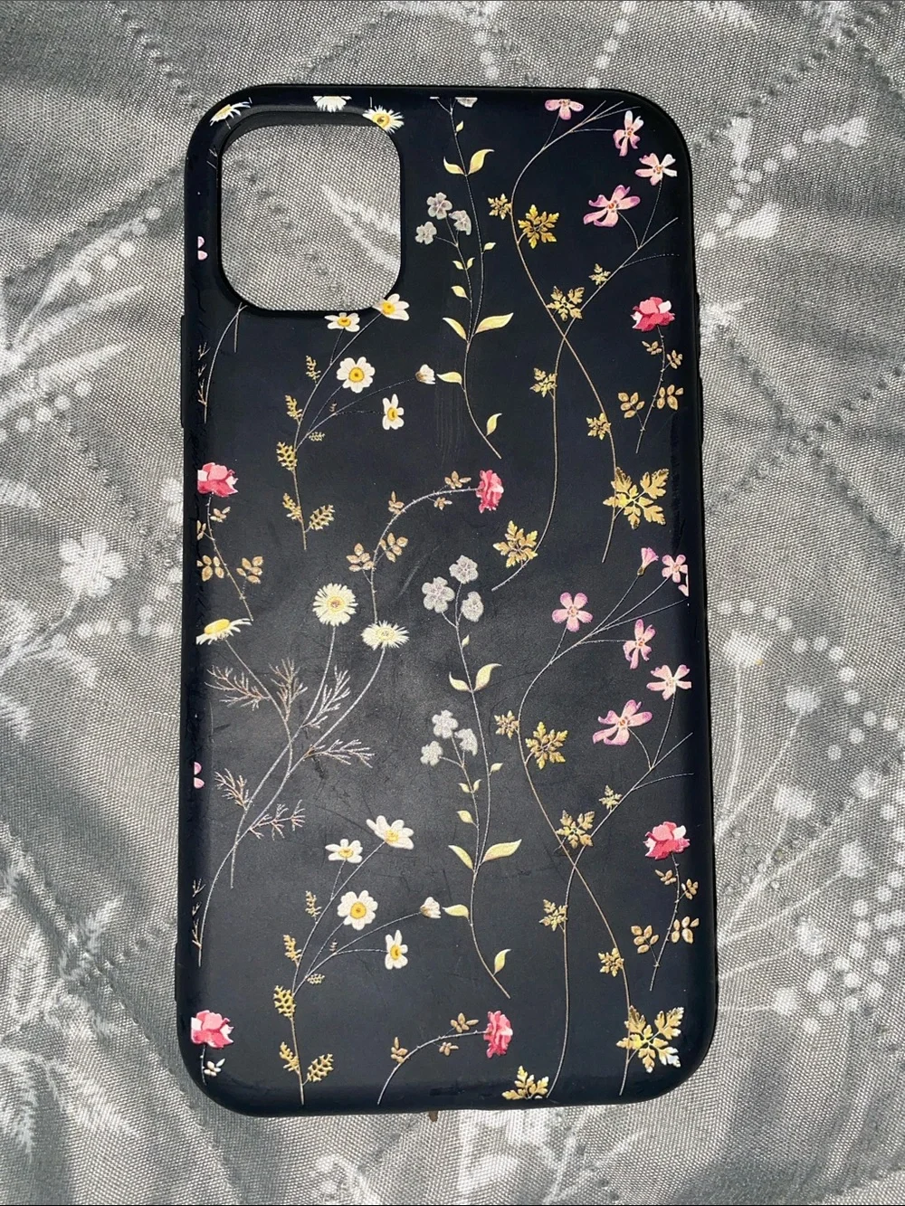 Floral Black Protective Phone Case with Pink & Yellow Blooms